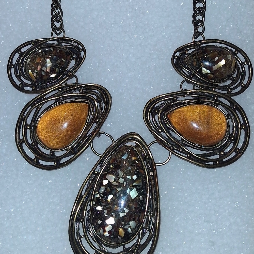 Statement Teardrop Necklace with Amber and Iridescent Stones